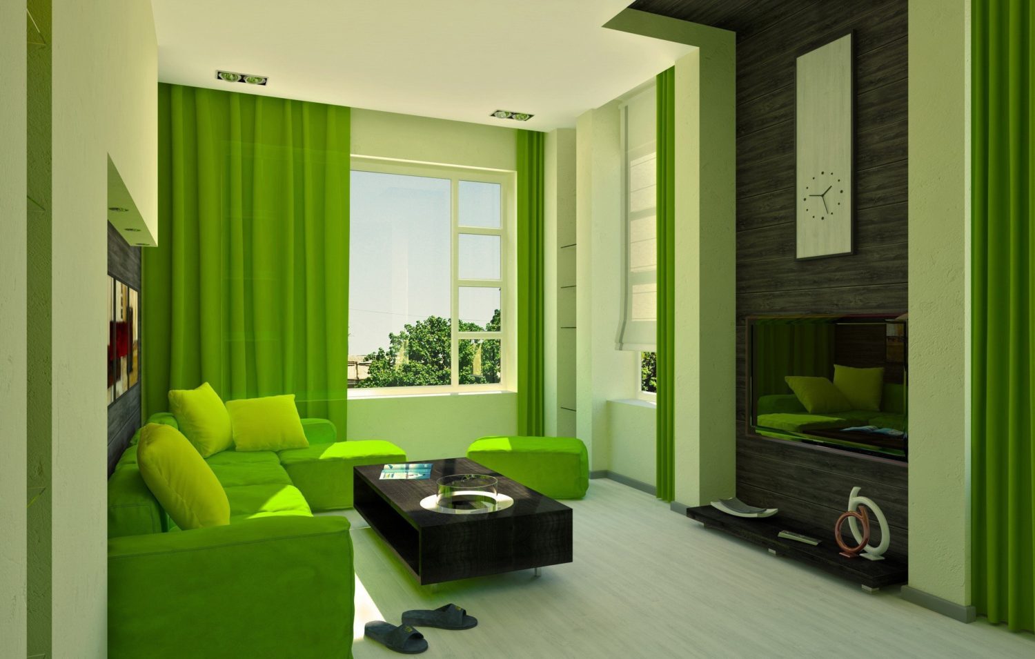 Варианты оформления комнаты обоями зеленых цветов
